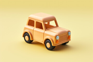 Eco wooden toy car isolated. Baby toy childhood memory pastel background.