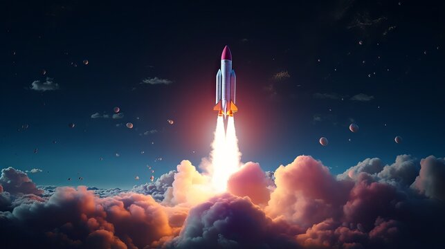 Rocketing into the unknown: spaceship takes off on a mission to the stars