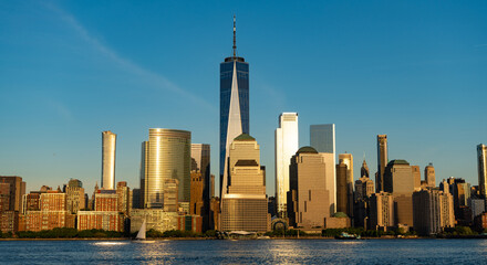 new york downtown. manhattan skyline. new york city of america. skyscraper building of nyc. ny city architecture. midtown manhattan at hudson. metropolitan city. cityscape in sunrise. panoramic view
