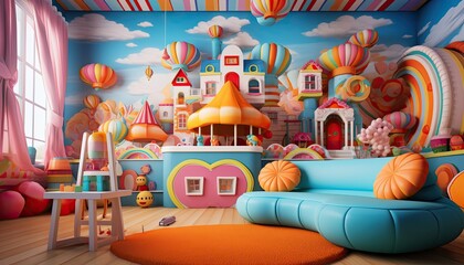 Playroom for children with toys, Colorful backdrop for studio photo