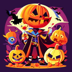 Halloween festival with dressing up as ghosts, pumpkins, and witches. Vector