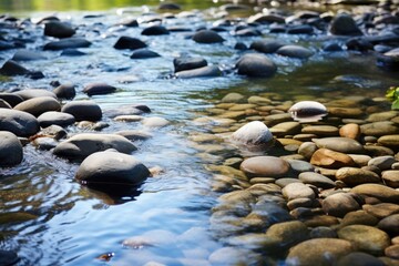 Obraz premium shallow river with smooth, round stones