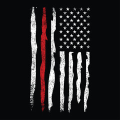 Distressed Thin Red Line American Flag T-Shirt Vector Design, Grunge usa Firefighter with thin red line shirt.	