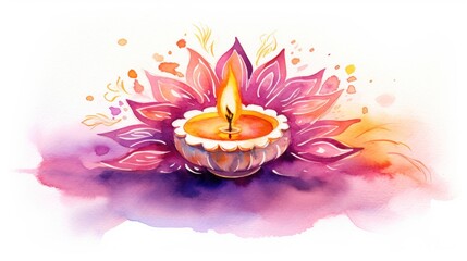 Greeting card template for Diwali Hindu holiday, watercolor  illustration without text