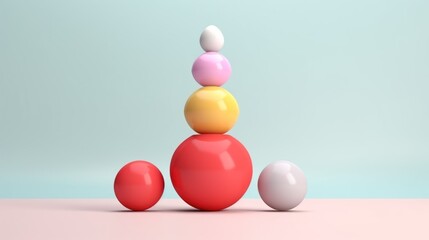 Spheres pyramid, mental balance concept, 3D rendering, Ai generated