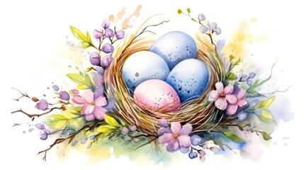Easter greeting card watercolor illustration template without text