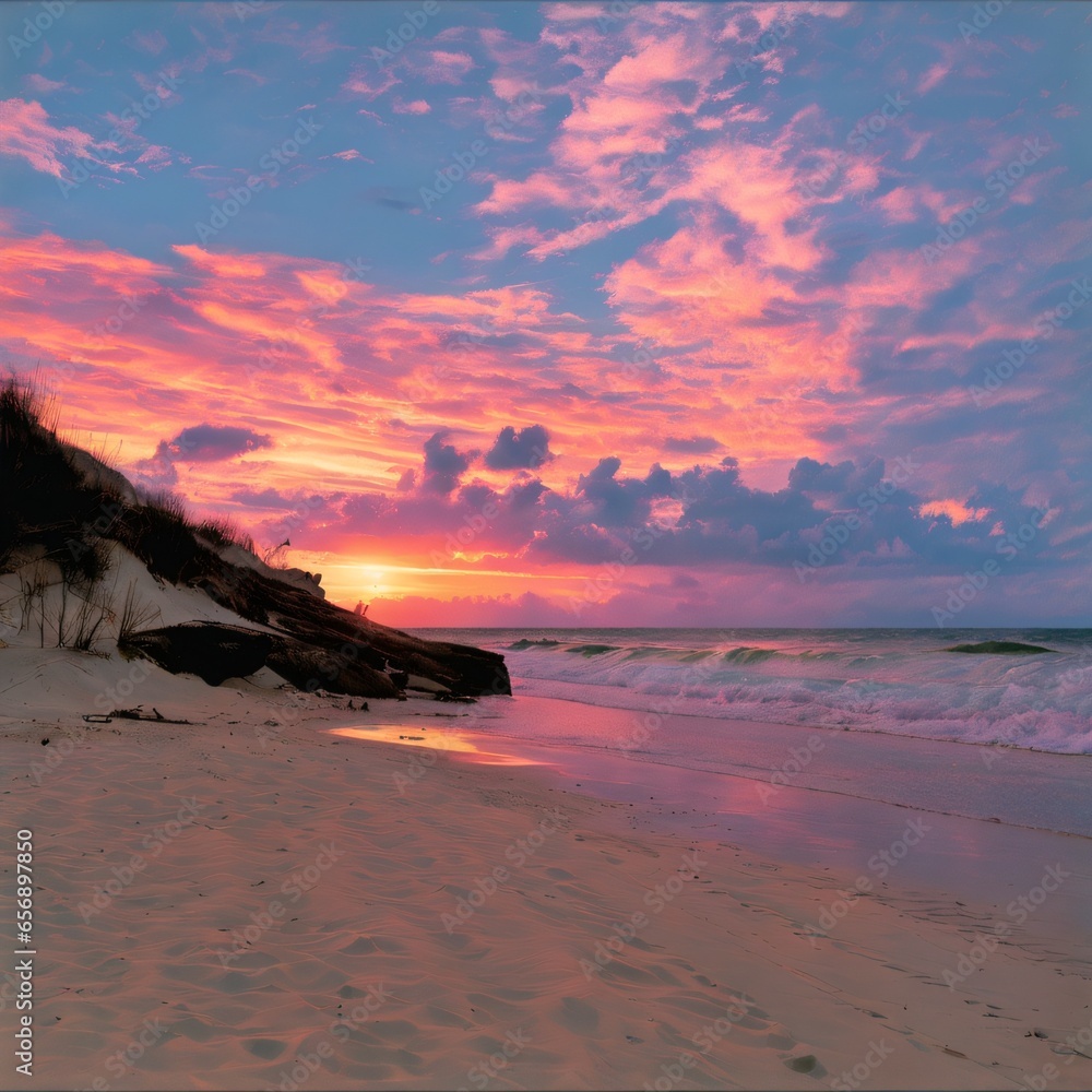 Wall mural Blurred defocused sunset sky and ocean nature background.