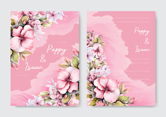 Pink flower wedding invitation watercolor template