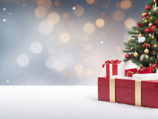 Christmas background with gift boxes and christmas tree. 3d rendering.