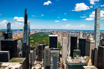 manhattan aerial view. new york city. skyscraper building of nyc. central park landscape. city...