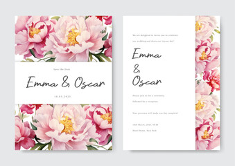 wedding invitation template with beautiful watercolor pink flower