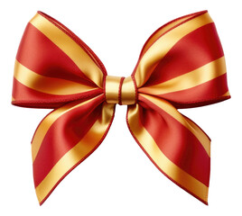 Red and gold striped ribbon tied in a bow isolated.