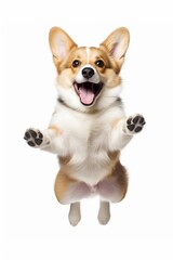 Funny active pet. Cute Corgi dog isolated on white background