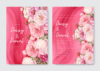 Pink rose flower watercolor wedding invitation template
