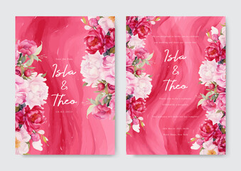 Pink rose flower watercolor wedding invitation template