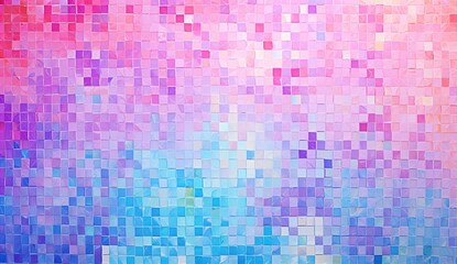 rainbow mosaics a mosaic with pink, blue, and purple areas, in the style of solarization effect, impressionist softness, holography, canvas texture emphasis, dotted, glass as material, light pink