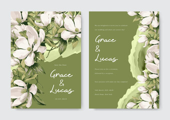 White cosmos flower wedding invitation template watercolor with floral
