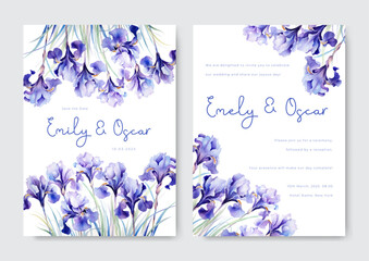 Purple flower wedding invitation template watercolor with floral