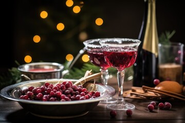 sweet red wine next to dish of cornbread stuffing