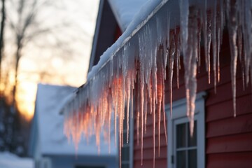 close shot of icicles hanging from a roof
