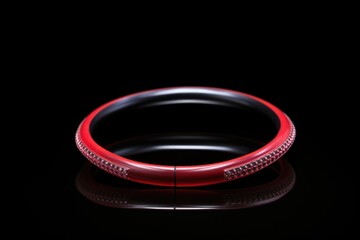 red pilates ring positioned on a black background