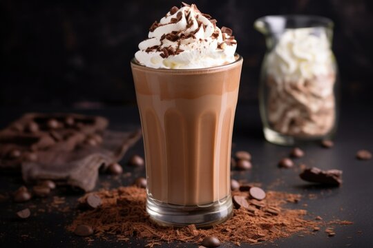 chocolate shake with dusting of cocoa on whipped cream