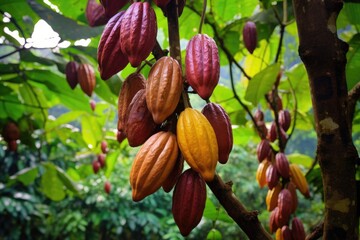 Cocoa pods on the tree.