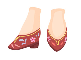 Chinese Woman Traditional Shoes Symbol Cartoon illustration Vector 