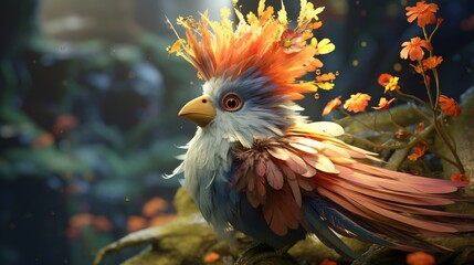 Fototapeta premium A beautiful bird with beautiful flowers