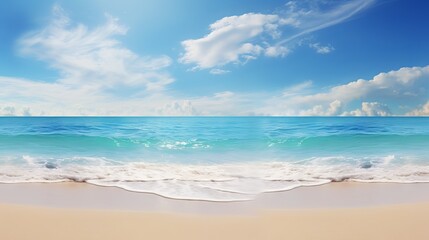 Fototapeta na wymiar Wide horizon of tropical beach: a sky and sea panorama for relaxation and inspiration