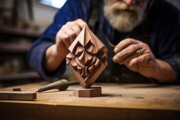 carving a wooden dreidel in a cabinetmakers workshop