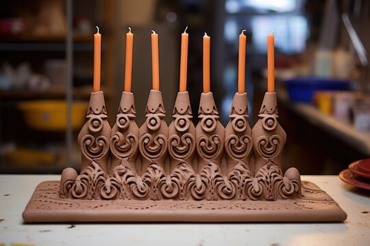 clay menorah freshly made before firing