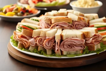 Fotobehang assorted deli meat sandwiches on a large platter © Alfazet Chronicles