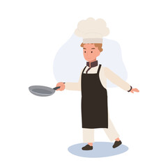 Child Chef Prepares a Delicious Meal. Kid Chef Cooking with Frying Pan