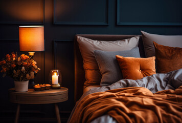 Cozy bedroom with stylish decor in autumn style