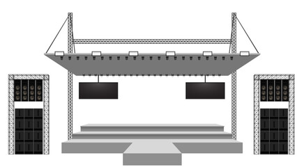 white stage and speaker with spotlight on the truss system on the white background