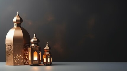 islamic new year decoration with praying beads and lantern ramadan kareem background ai generated