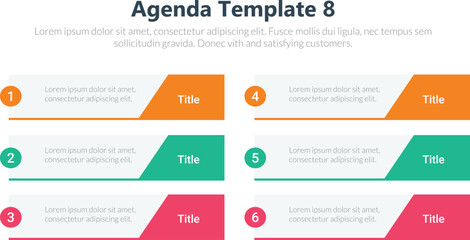 Agenda infographics template, Agenda templates, presentation agenda. Vector template design. Editable template of presentation slide representing company agenda, 