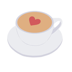 cup of coffee lattle cappucinno illustration with red love heart