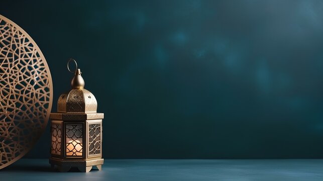 islamic new year decoration with praying beads and lantern ramadan kareem background ai generated