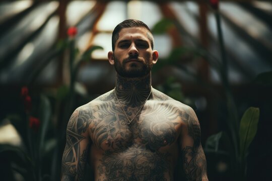 Man with tattos on his body - AI Generated