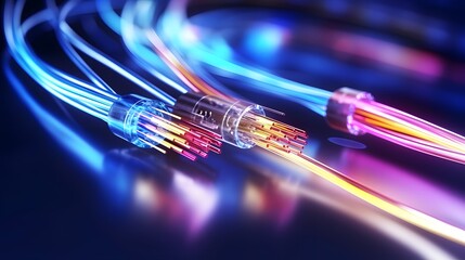 Connection of Optical fiber cable, technology background, - obrazy, fototapety, plakaty