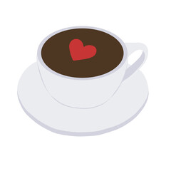 cup of black coffee hot chocolate illustration with heart love