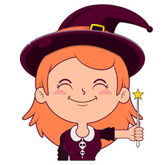 witch holding magic wand smile face cartoon cute