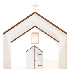 Poster Church illustration. Chapel house with cross. Cathedral building clipart, Christian religion architecture © mayillustration