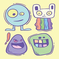 collection set illustration colorful cute monster