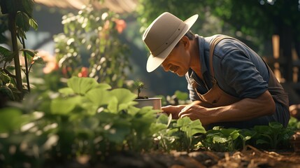 farmer taking care of plants in the garden ai generated