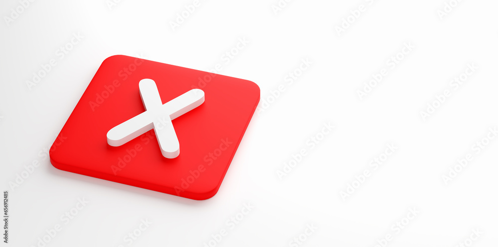 Poster rejection, error , wrong and voting no concepts. x symbol cross mark on red push button