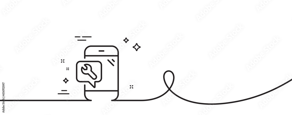 Poster spanner tool line icon. continuous one line with curl. phone repair service sign. fix instruments sy