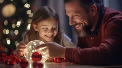 family father mother and daughter having dinner together to celebrate christmas holiday ai genearted